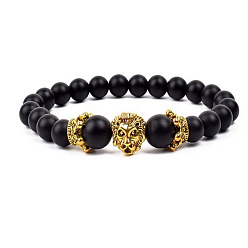 Золотой Браслеты из натуральных матовых круглых бусин, Натуральные крашеные бусины императорской яшмы и сплава с тигровыми подвесками, эластичные браслеты для мужчин и женщин, золотые