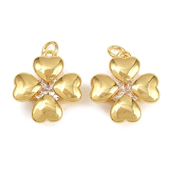 Прозрачный Латунные подвески, клевер, со стеклом и прыжковым кольцом, стойки покрытие, долговечный, без кадмия и без свинца, реальный 18 k позолоченный, прозрачные, 18x16x5 мм, отверстие : 3 мм