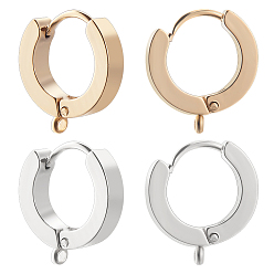 Золотой & Цвет Нержавеющей Стали 16 шт. 2 цвета 201 фурнитура для сережек-колец из нержавеющей стали, с вертикальной петлей, с 316 хирургическими серьгами из нержавеющей стали, кольцо, золотые и нержавеющая сталь цвет, 15x14x3 мм, отверстие : 1.4 мм, штифты : 1 мм