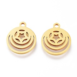 Золотой Ионное покрытие (ip) 304 брелоки из нержавеющей стали, ручная полировка, плоские круглые со звездой, золотые, 12x10x1 мм, отверстие : 1.2 мм