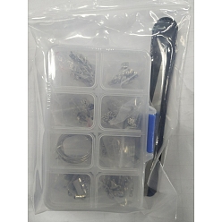 Stainless Steel Color 304 Stainless Steel Finding Sets, Stud Earring Findings, Jump Rings, Lobster Claw Clasps, End Chains, Ribbon Ends, Pin, Ear Nuts, Bead Caps, Stainless Steel Color, 110x70x30mm