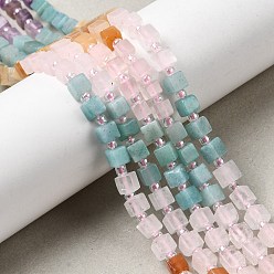 Смешанные камни Нити бусин из натурального розового кварца, красного авантюрина, аметиста, желтого авантюрина и окрашенного белого нефрита, кубические, с бисером, 4~6x4~6x4~6 мм, отверстие : 0.9~1 мм, около 59 шт / нитка, 14.92~15'' (37.9~38.1 см)