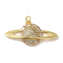 Настоящее золото 18K Покрытие стойки латунь микропаве прозрачные подвески из кубического циркония, без кадмия и без свинца, долговечный, планета, реальный 18 k позолоченный, 15x29x3.5 мм, отверстие : 2.8 мм