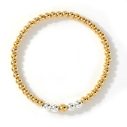 Платиновый & Золотой Латунные круглые бусины эластичные браслеты для женщин, платиной и золотом, 6.89 дюйм (17.5 см)