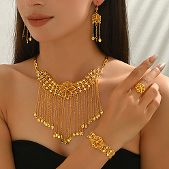 Золотой Браслеты, серьги, ожерелья и кольца из сплава с полыми цветами и кисточками для женщин, золотые