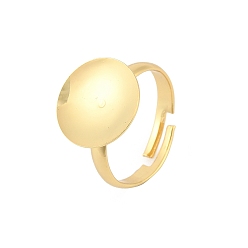 Настоящее золото 18K Латунные регулируемые компоненты кольцо, плоские круглые настройки основания кольца пэда, долговечный, стойки покрытие, без свинца и без кадмия, реальный 18 k позолоченный, лоток : 14 мм, 3 мм, внутренний диаметр: 17.8 мм