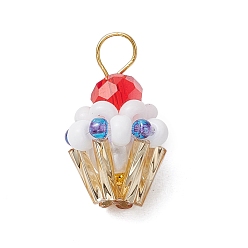 Синий Подвески-кексы из стеклянных бусин, с золотыми латунными штифтами с шарообразными головками, круглой бусиной из стеклянного жемчуга и стеклянными бусинами, синие, 19x12 мм, отверстие : 3.5 мм