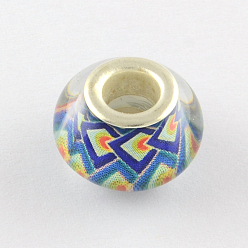 Полуночно-синий Бусины из смолы европейского стиля с большим отверстием , с серебряного цвета латуни двойные сердечники, рондель, темно-синий, 14x9~10 мм, отверстие : 5 мм