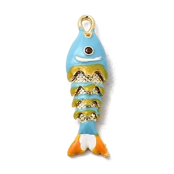 Светло-Голубой Стойки обшивки латунные подвески, с кубического циркония и эмали, рыбы прелести, долговечный, без свинца и без кадмия, Небесно-голубой, 31.5x9x6 мм, отверстие : 3.5x2 мм