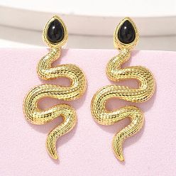 Настоящее золото 18K 304 из нержавеющей стали серьги, с эмалью, змея, реальный 18 k позолоченный, 37.5x16 мм