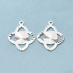 925 Sterling Silver Plated Brass Pendants, Cadmium Free & Lead Free, Long-Lasting Plated, Clover Charm, 925 Sterling Silver Plated, 20x17.5x0.6mm, Hole: 1mm