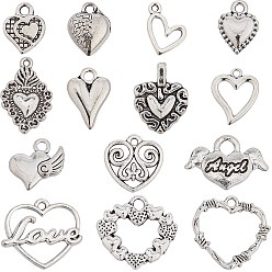 Античное Серебро 84 шт 14 подвески из сплава в тибетском стиле, сердце, античное серебро, 12~24x9.5~25x2~5 мм, отверстие : 1.2~3 мм