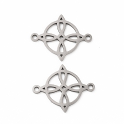 Нержавеющая Сталь Цвет Устойчивые к потускнению 201 подвески-соединители из нержавеющей стали, полые плоские круглые звенья с цветком, цвет нержавеющей стали, 16.5x20.5x1 мм, отверстие : 1.5 мм