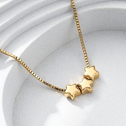 Звезда 304 ожерелья из тройных бусин из нержавеющей стали с подвеской в виде коробки, ионное покрытие (ip), реальный 18 k позолоченный, звезда, 16.54 дюйм (42 см) в длину + 58 удлинитель мм