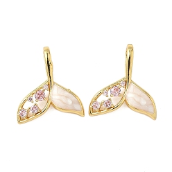 Морская Ракушка Кулоны из латуни с прозрачным кубическим цирконием, без кадмия и без свинца, рыбий хвост, реальный 18 k позолоченный, цвет морской раковины, 20.5x19x3.5 мм, отверстие : 7.6x4 мм