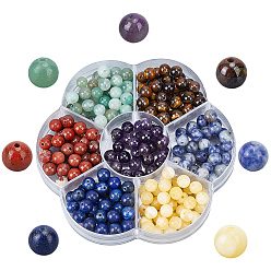 Смешанные камни 280 шт. 7 стили: натуральный аметист, лазурит, яшма с голубыми пятнами, зеленый авантюрин, желтый тигровый глаз, желтый нефрит и красная яшма, бусины для чакр, круглые, смешанные окрашенные и неокрашенные, 6~6.5 мм, отверстие : 0.8~1 мм, 40 шт / стиль