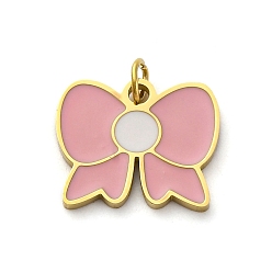 Pink 304 из нержавеющей стали шармы эмали, с целью перехода в кольце, очарование бантом, реальный 18 k позолоченный, ионное покрытие (ip), розовые, 11.5x14x1 мм, отверстие : 2.5 мм