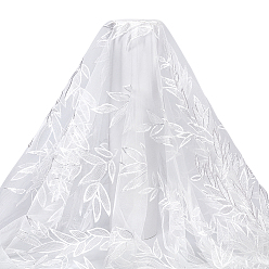 White Polyester Bamboo Leaf Embroidered Lace Fabric, Clothing Accessories, White, 1350x1mm, 1 yard/pc