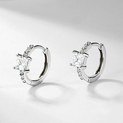 Прозрачный Серьги-кольца из платины с родиевым покрытием, устойчивые к потускнению 925 из стерлингового серебра, квадратные серьги с кубическим цирконием, прозрачные, 12 мм