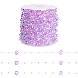 Purple Acrylic Round Beaded Link Chains, with Spool, Purple, 3mm & 7mm, about 98.43 Feet(30m)/Roll