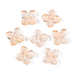 Персиковый Слойка Расписные прозрачные стеклянные шапочки для запекания, цветок, розовые, 10x10x3.5~4 мм, отверстие : 1~1.4 мм, Около 2080 шт / 1000 г