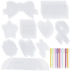 Color mezclado 100 piezas 10 estilos de formas de lienzo de plástico para hacer tú mismo, para proyectos de aguja, posavasos y artesanías, con 12 piezas de agujas de plástico, color mezclado, 85x87x1.5 mm