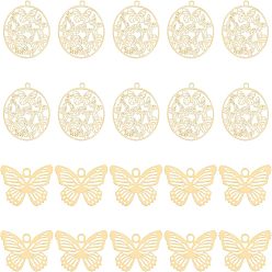 Настоящее золото 18K 40 шт. 2 стили 201 филигранные подвески из нержавеющей стали, гравированные металлические украшения, бабочка, реальный 18 k позолоченный, 22.5x20.5x0.4 мм, отверстие : 1.5 мм, 20 шт / стиль