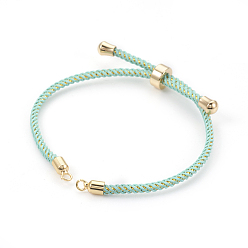 Aquamarine Adjustable Nylon Cord Slider Bracelet Making, with Brass Findings, Long-Lasting Plated, Real 24K Gold Plated, Aquamarine, 8-5/8 inch(22cm), 2~3.5mm, Hole: 1.5mm