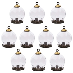 Bronze Antique Pendentifs en verre, ronde, bronze antique, 25mm, 10 pièces / kit