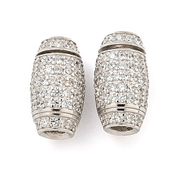 Plaqué Platine Véritable 925 argent sterling avec fermoirs à vis en strass, tambour, Platine plaqué, 14x8x8mm, Trou: 4mm