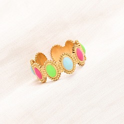 Oval 304 из нержавеющей стали Манжета кольца для женщин, с эмалью, золотые, овальные, 8 мм