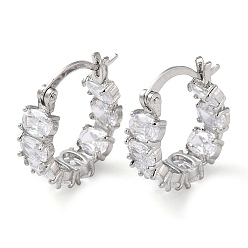Platine Boucles d'oreilles en laiton, avec de la zircone cubique clair, plaqué longue durée, sans plomb et sans cadmium, platine, 22x19.5x6mm