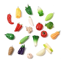 (52) Непрозрачная лаванда Непрозрачные подвески смолы, Овощно-фруктовое очарование, с платиновыми тоновыми железными петлями, разноцветные, 15~33x10~21x12~18 мм, отверстие : 2 мм, 20 шт / комплект