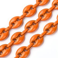 Dark Orange Alloy Coffee Bean Chains, with Iron Oval Link, Unwelded, Spray Paint, Cadmium Free & Lead Free, with Spool, Dark Orange, Coffee Bean: 13.5x10.5x4.5mm, Link: 9x4x2mm