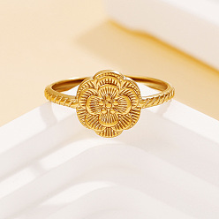 Золотой 304 открытые кольца манжеты из нержавеющей стали, цветок, золотые, размер США 7 1/4 (17.5 мм)