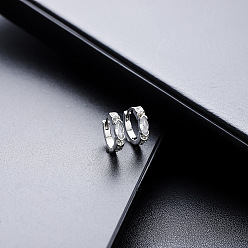 Серебро Серьги-кольца в форме конского глаза с кубическим цирконием из латуни, серебряные, 12x13.3 мм