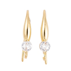 Настоящее золото 18K Стойки обшивки латунь кубический цирконий серьги крючки, без кадмия и без свинца, долговечный, реальный 18 k позолоченный, 19x4 мм, отверстие : 1.5 мм, штифты : 15x1 мм