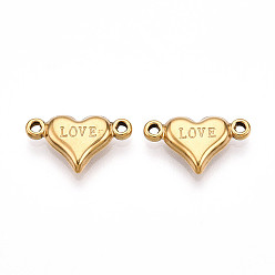 Настоящее золото 18K 304 подвески из нержавеющей стали, любовь сердце ссылки, ионное покрытие (ip), реальный 18 k позолоченный, 10x17x3 мм, отверстие : 1.4 мм