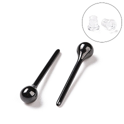 Черный Гипоаллергенные серьги-гвоздики из биокерамики с цирконием и керамикой, круглый шар, не выцветает и не содержит никеля, чёрные, 14.5x3 мм