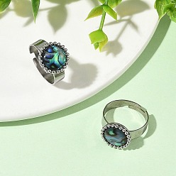Stainless Steel Color Paua Shell Finger Rings for Women, Round, 304 Stainless Steel with Iron Rhinestone Finger Rings, Stainless Steel Color, 13mm, Inner Diameter: 17mm