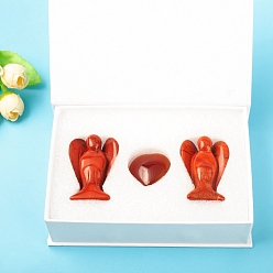 Красный Камень Набор резных фигурок ангела-целителя и сердца из натуральной красной яшмы, Украшения из камня с энергией Рейки, 27x39 мм, 3 шт / комплект