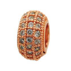 Розовое Золото Латунные микропаве прозрачные кубики из циркония, без кадмия, без никеля и без свинца, плоско-круглые, розовое золото , 8.5x4.5 мм, отверстие : 3.5 мм