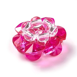 Deep Pink Glass Woven Beads, Cluster Beads, Lotus, Deep Pink, 25~28x14mm, Hole: 5mm