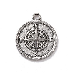 Нержавеющая Сталь Цвет Не тускнеющие 304 подвески из нержавеющей стали, плоские круглые с компасом, цвет нержавеющей стали, 19x16x2 мм, отверстие : 2 мм