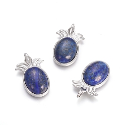 Lapis Lazuli Natural Lapis Lazuli Pendants, with Platinum Tone Brass Findings, Pineapple, Dyed, 29x17.5x7mm, Hole: 4.5x3.5mm