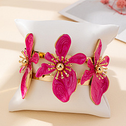 Светло-Вишневый Браслеты-манжеты с цветочной эмалью для женщин, светло-вишневый, внутренний диаметр: 2-3/8 дюйм (6 см)