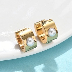 Золотой 201 Широкие серьги-кольца из нержавеющей стали, с 304 штифтом из нержавеющей стали и имитацией жемчуга из АБС-пластика, вакуумное покрытие pvd, долговечный, Кольцевая форма, золотые, 12x7 мм