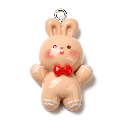 Кролик Рождественские подвески из непрозрачной смолы, с платиновыми тоновыми железными петлями, кролик, 31x18.5x8 мм, отверстие : 2 мм