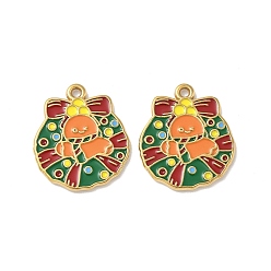 Christmas Wreath 304 нержавеющей стальной эмали подвески, прелести рождественской тематики, ионное покрытие (ip), реальный 18 k позолоченный, Рождественский венок, 21.5x18.5x1.5 мм, отверстие : 1.5 мм