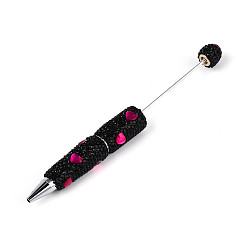 Темно-Розовый Шариковая ручка с рисунком в виде сердца из смолы и полимерной глины, украшенная стразами, железная ручка из бисера, для индивидуальной ручки с ювелирными бусинами, темно-розовыми, 150~152x15~17 мм